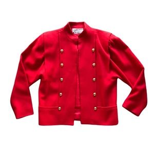 Vintage Carlisle Red 100% Wool Gold Double Sided Button Open Front Blazer Sz. 10
